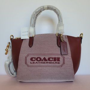 COACH Elise Badge Satchel In Jacquard & Refined Leather- Wine Multi 🎈$220.